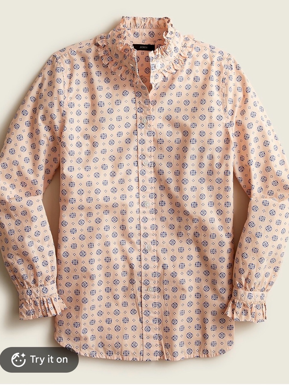 J. Crew Classic-Fit Ruffleneck Medallion Print Shirt Pink Blue Small BB589